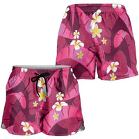 Pink Banana Leaf Hawaii Shorts for Women Lau Maia Plumeria Tropical Summer Vibes