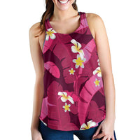 Pink Banana Leaf Hawaii Women Racerback Tank Lau Maia Plumeria Tropical Summer Vibes