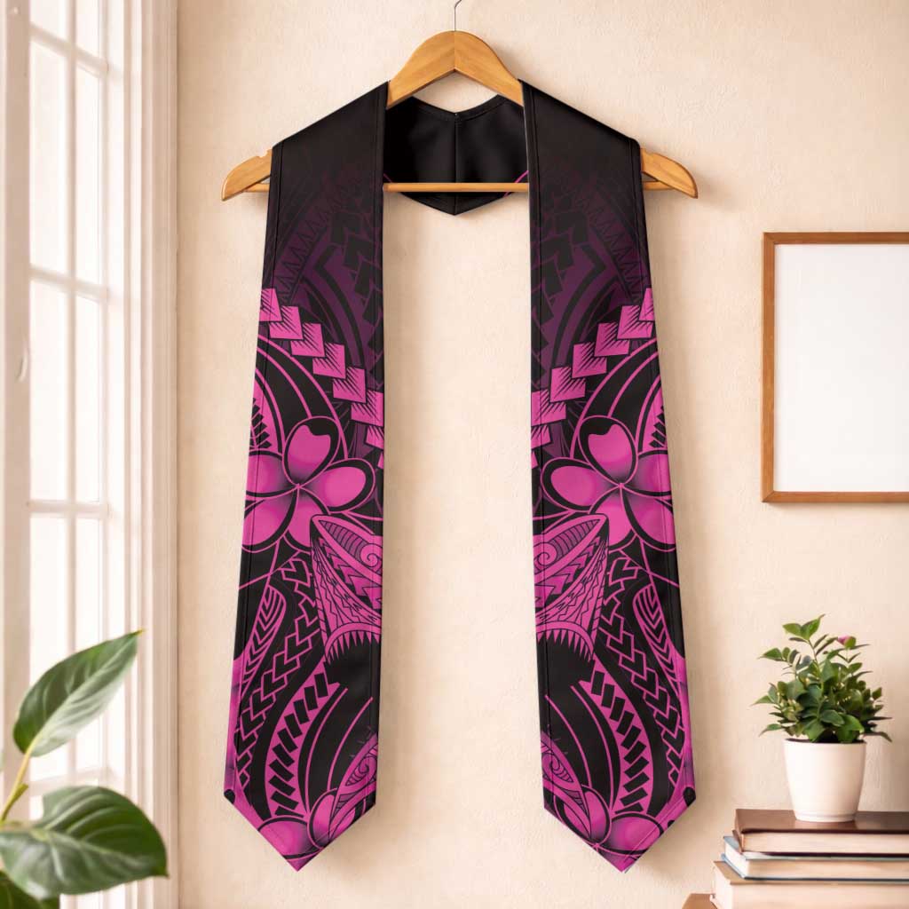 Pink Black Aloha Hawaii Graduation Stole Polynesian Shark Tattoo With Plumeria - Polynesian Pride