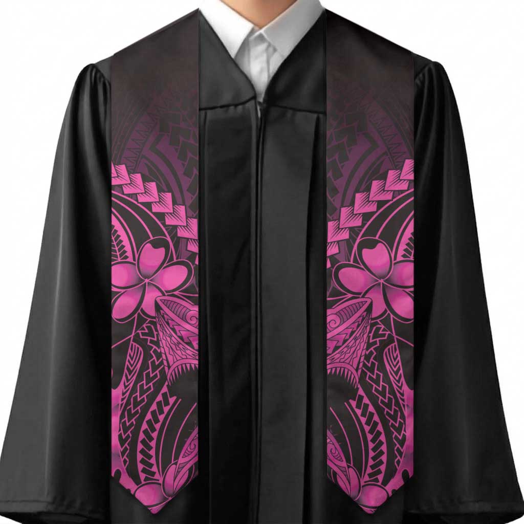 Pink Black Aloha Hawaii Graduation Stole Polynesian Shark Tattoo With Plumeria - Polynesian Pride
