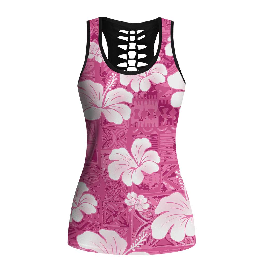 Pink Bula Fiji Masi Hibiscus Seamless Hollow Tank Top