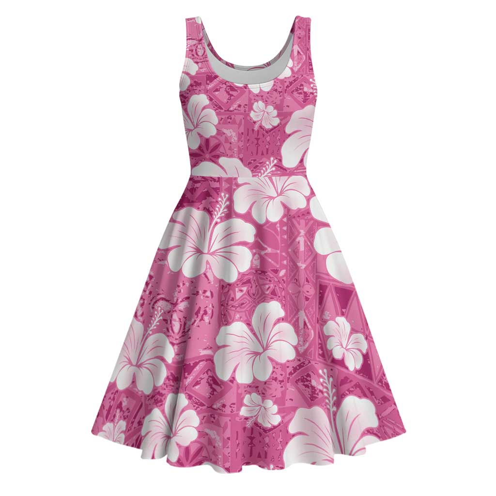 Pink Bula Fiji Masi Hibiscus Seamless Midi Dress