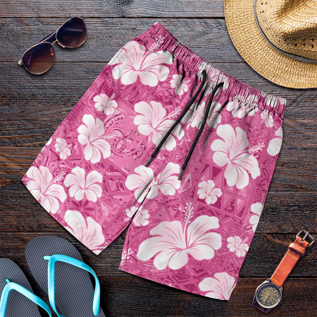 Pink Bula Fiji Masi Hibiscus Seamless Shorts for Men
