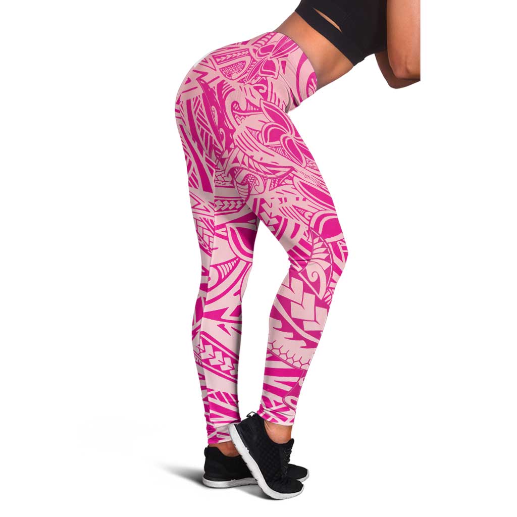 Pink Gradient Polynesia Leggings Hawaiian Tribal Hammerhead Shark Tattoo - Polynesian Pride