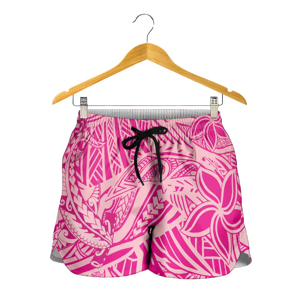 Pink Gradient Polynesia Shorts for Women Hawaiian Tribal Hammerhead Shark Tattoo - Polynesian Pride