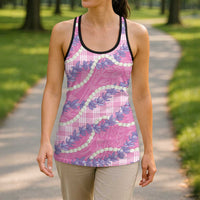 Pink Hawaii Palaka Honohono Pikake Hollow Tank Top Hawaiian Orchid Lei Polynesian Pattern - Polynesian Pride