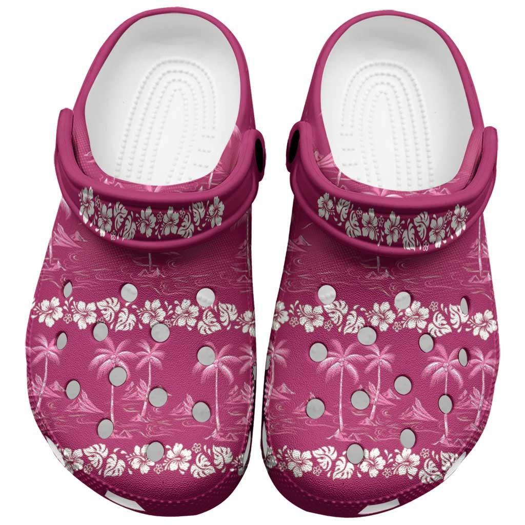 Pink Hawaii Palm Tree Hibiscus Clogs Shoes Fantasy Summer Vibe LT01 Pink - Polynesian Pride