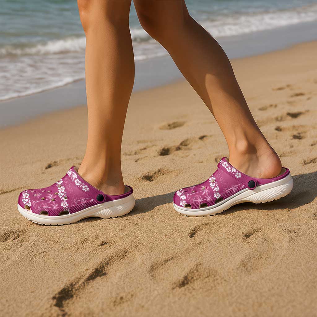 Pink Hawaii Palm Tree Hibiscus Clogs Shoes Fantasy Summer Vibe LT01 - Polynesian Pride
