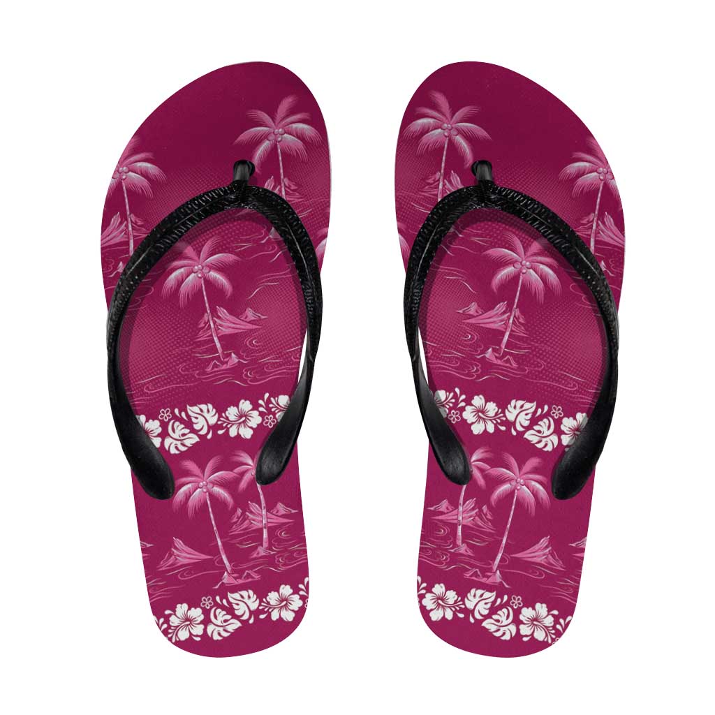 Pink Hawaii Palm Tree Hibiscus Flip Flops Fantasy Summer Vibe LT01 Pink - Polynesian Pride
