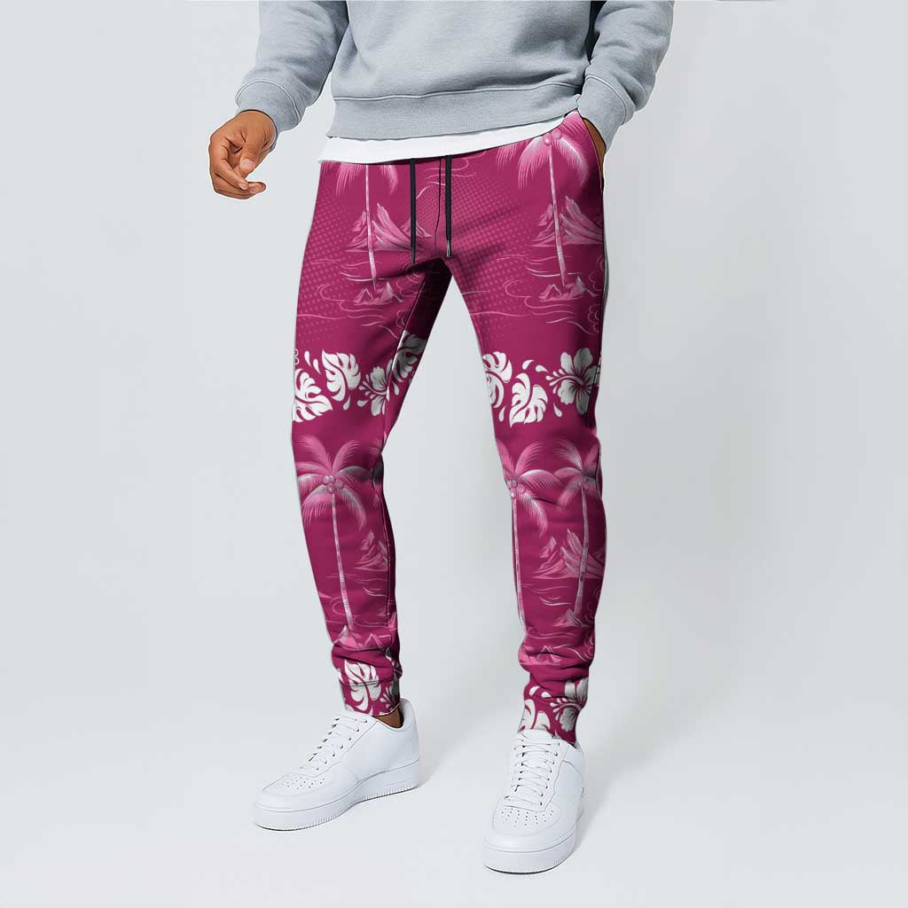 Pink Hawaii Palm Tree Hibiscus Jogger Pants Fantasy Summer Vibe LT01 - Polynesian Pride