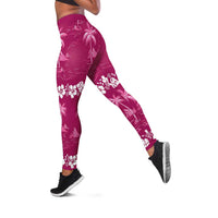 Pink Hawaii Palm Tree Hibiscus Leggings Fantasy Summer Vibe LT01 Pink - Polynesian Pride