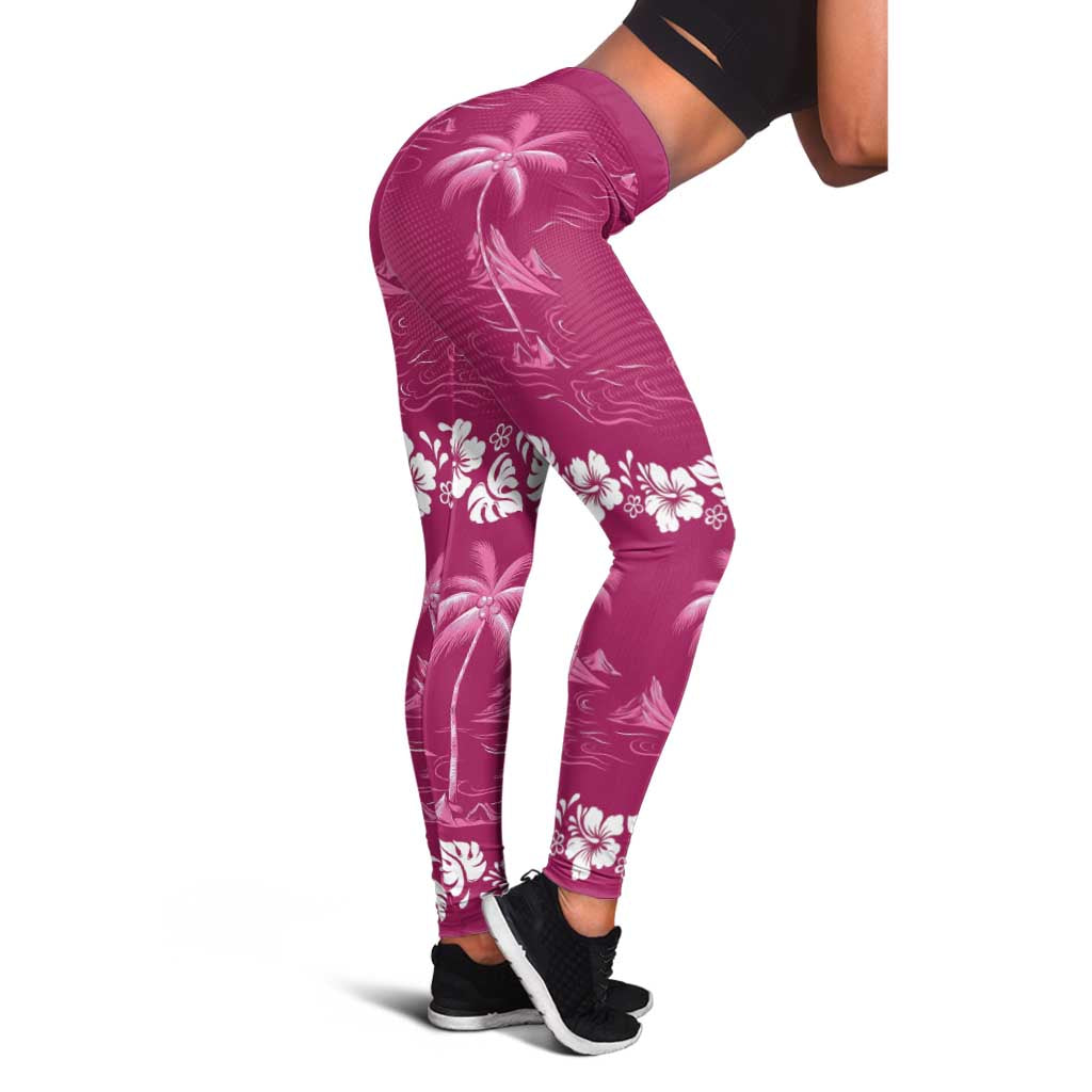 Pink Hawaii Palm Tree Hibiscus Leggings Fantasy Summer Vibe LT01 - Polynesian Pride
