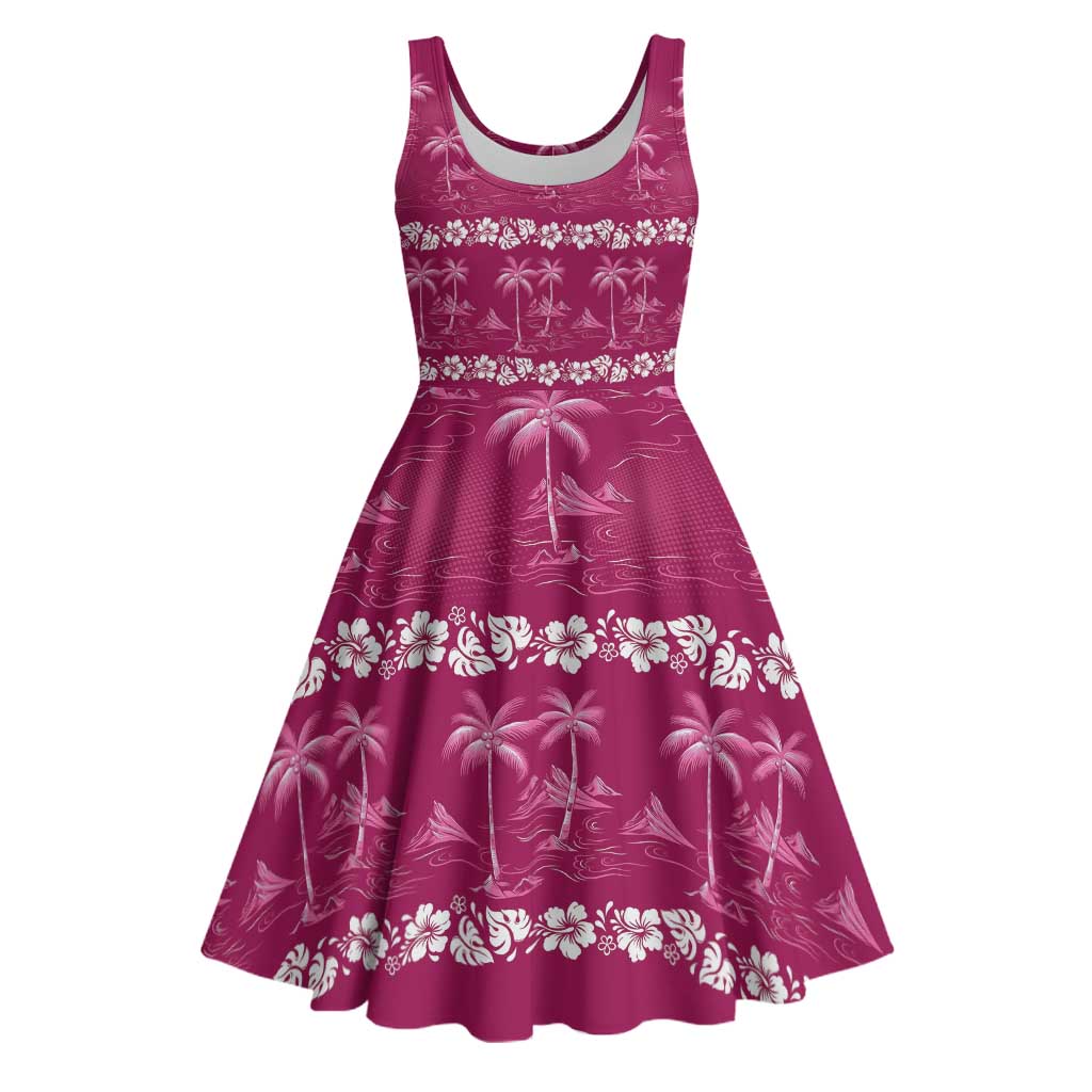 Pink Hawaii Palm Tree Hibiscus Midi Dress Fantasy Summer Vibe LT01 Pink - Polynesian Pride