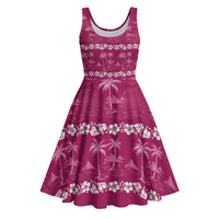 Pink Hawaii Palm Tree Hibiscus Midi Dress Fantasy Summer Vibe LT01 Pink - Polynesian Pride