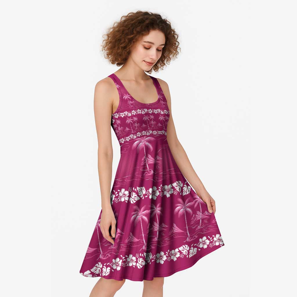 Pink Hawaii Palm Tree Hibiscus Midi Dress Fantasy Summer Vibe LT01 - Polynesian Pride