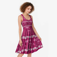 Pink Hawaii Palm Tree Hibiscus Midi Dress Fantasy Summer Vibe LT01 - Polynesian Pride