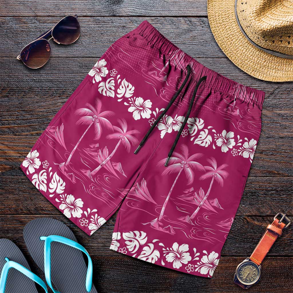 Pink Hawaii Palm Tree Hibiscus Shorts for Men Fantasy Summer Vibe LT01 Pink - Polynesian Pride