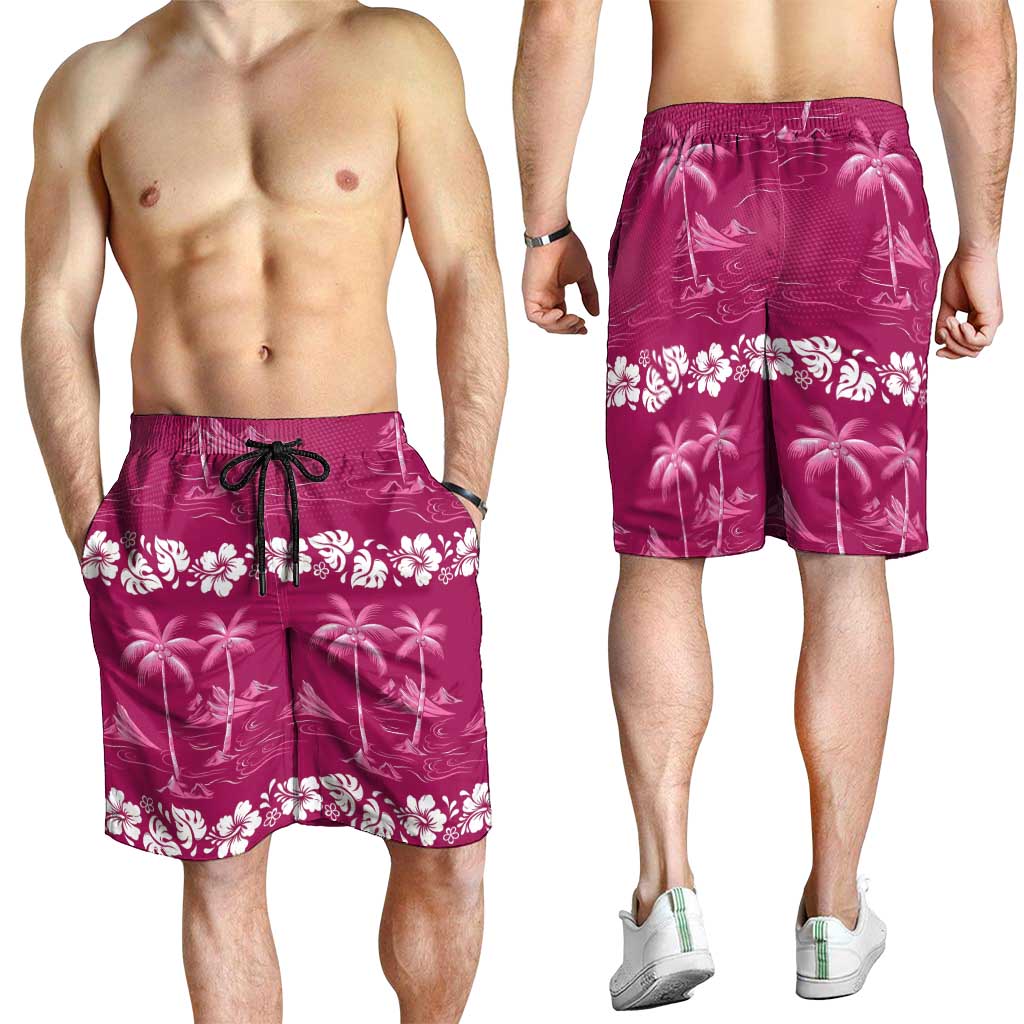Pink Hawaii Palm Tree Hibiscus Shorts for Men Fantasy Summer Vibe LT01 - Polynesian Pride