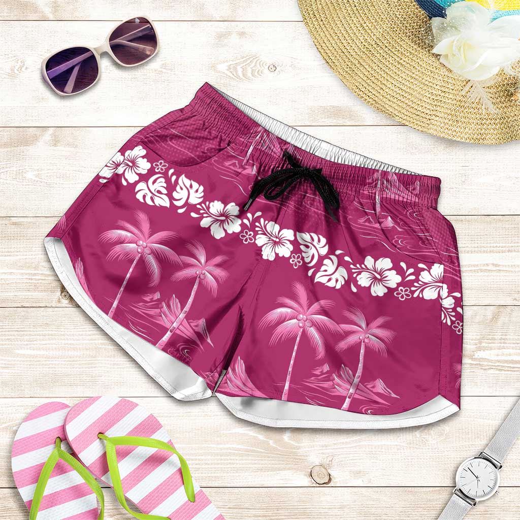 Pink Hawaii Palm Tree Hibiscus Shorts for Women Fantasy Summer Vibe LT01 Pink - Polynesian Pride
