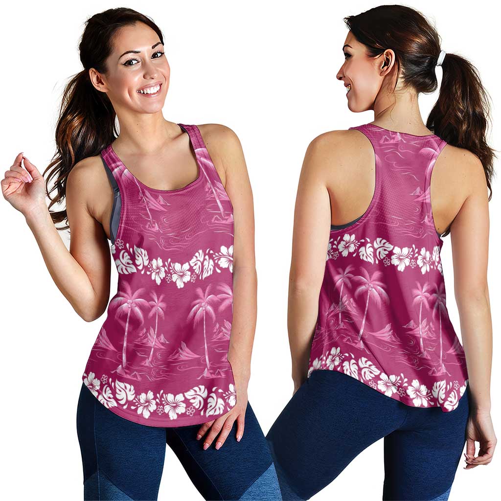 Pink Hawaii Palm Tree Hibiscus Women Racerback Tank Fantasy Summer Vibe LT01 - Polynesian Pride