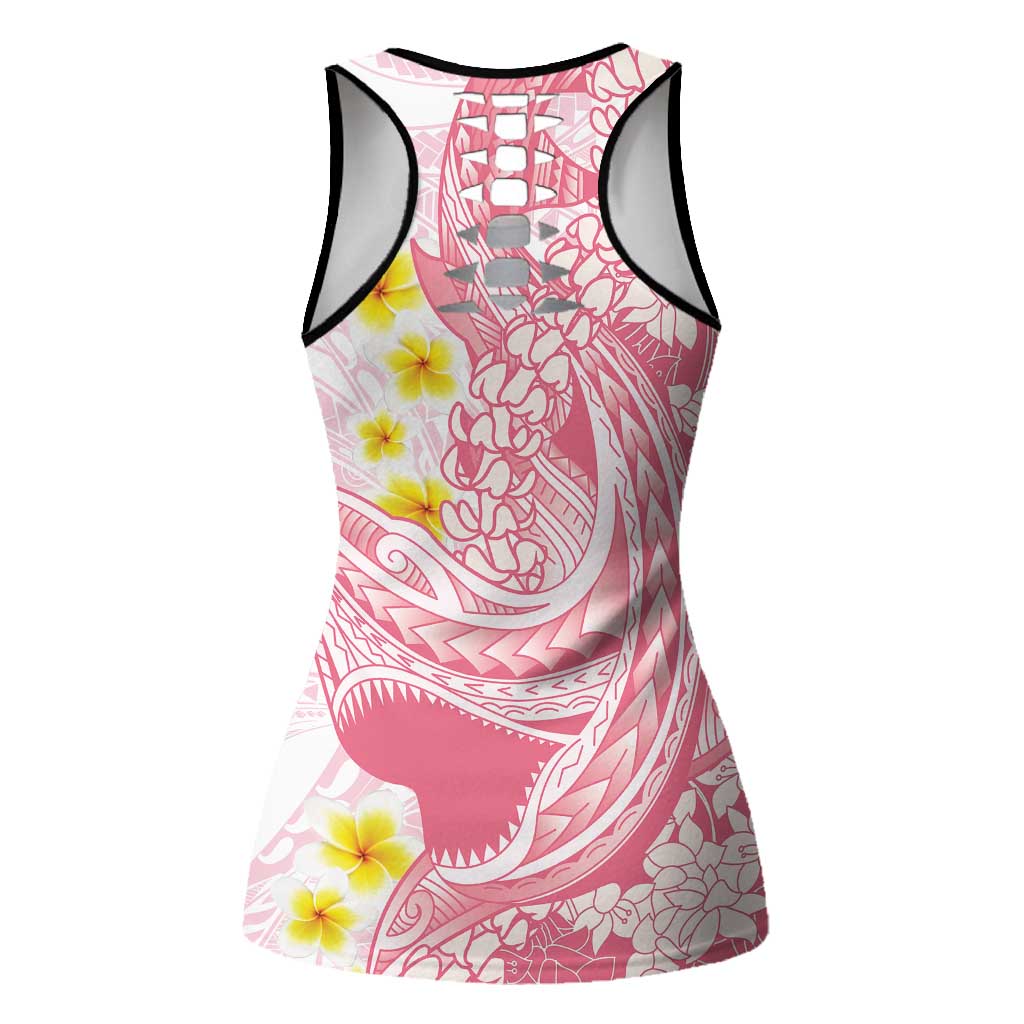 Pink Hawaii Shark Tattoo Hollow Tank Top Puakenikeni Lei Plumeria Polynesian Pattern