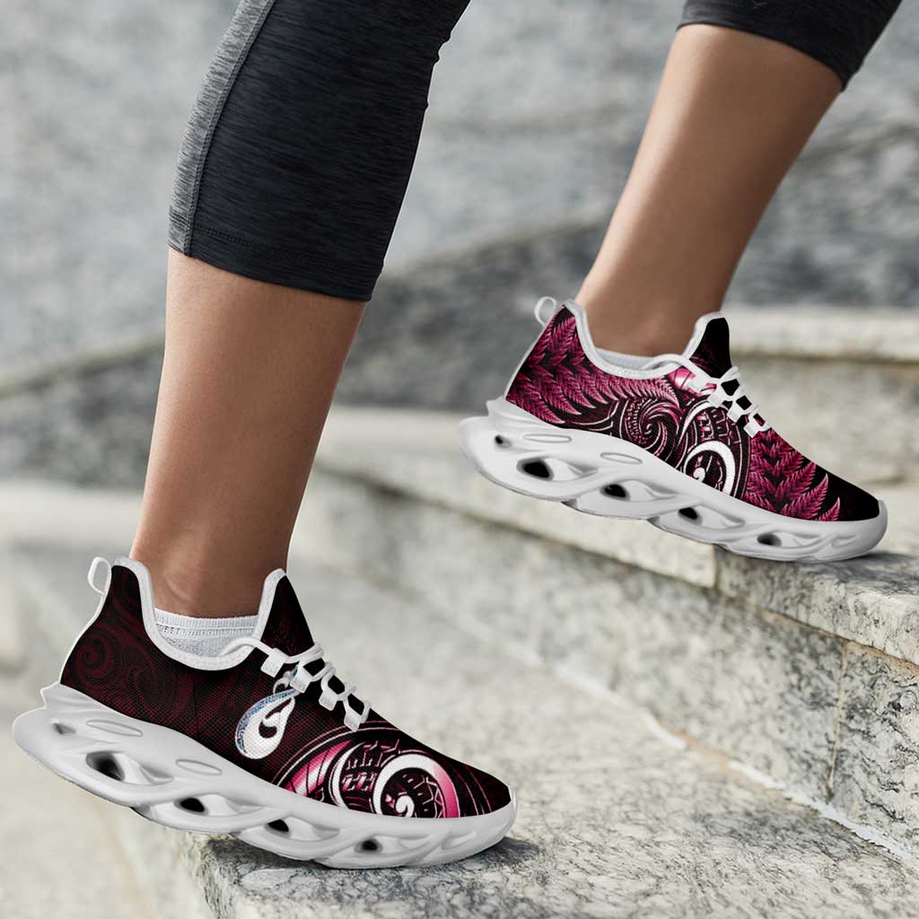 Pink New Zealand Clunky Sneakers Aotearoa Silver Fern With Manaia Maori Unique