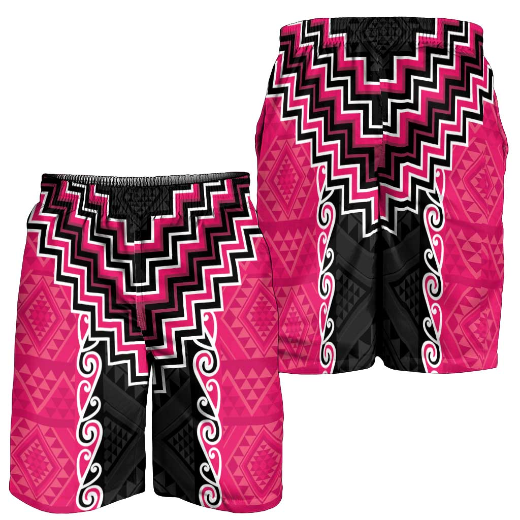 Pink Niho Taniwha Mix Poutama Shorts for Men Unique Taniko Aotearoa - Polynesian Pride