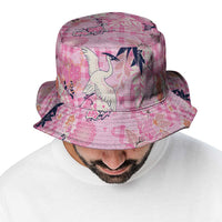 Pink Palaka Crane and Flowers Bucket Hat Japan Heritage Spirit - Polynesian Pride