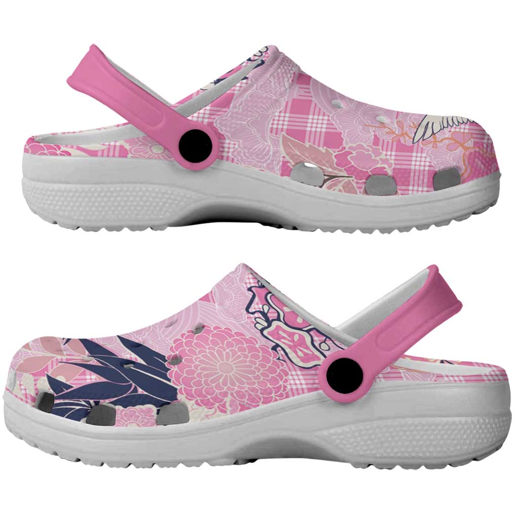 Pink Palaka Crane and Flowers Clogs Shoes Japan Heritage Spirit - Polynesian Pride