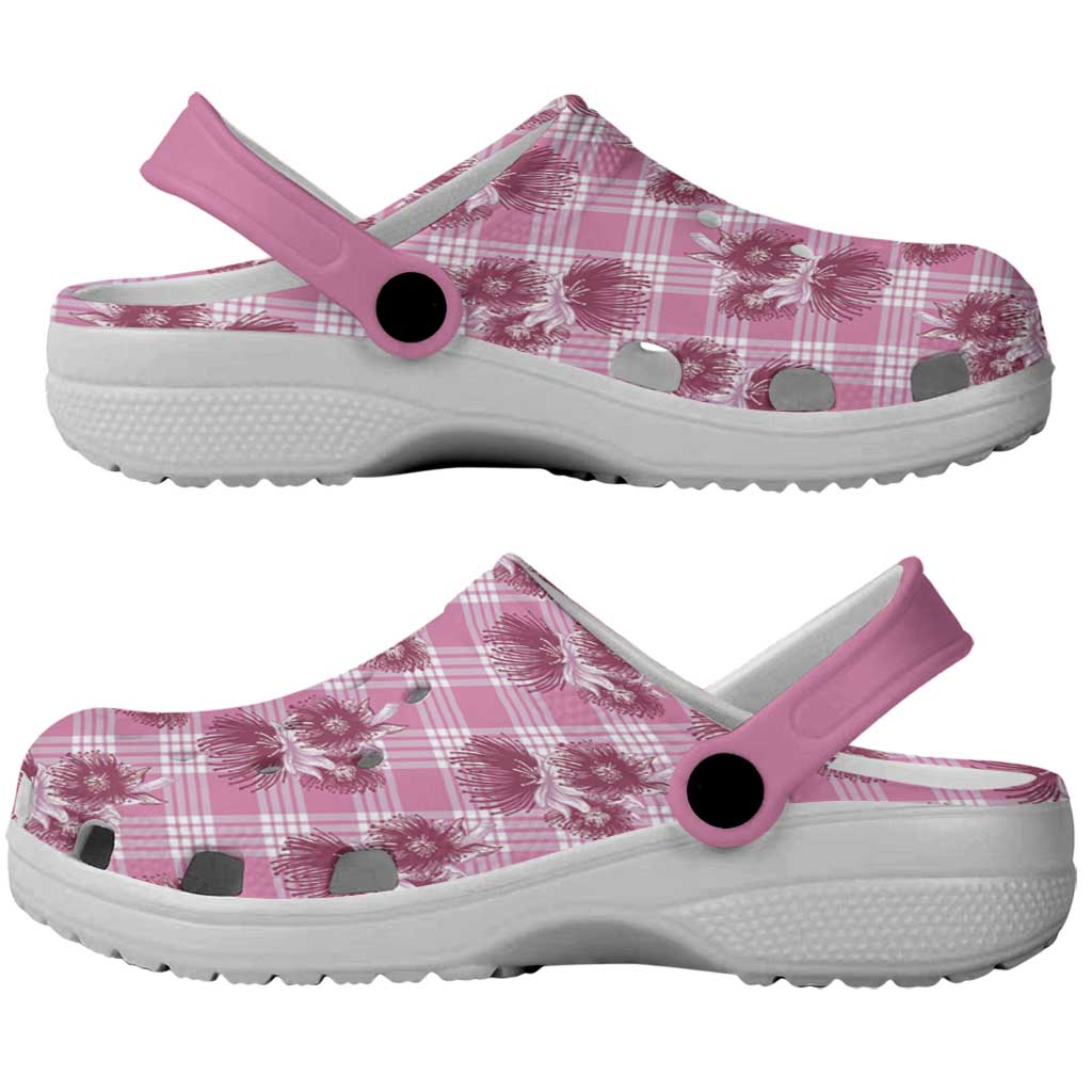 Pink Palaka Hawaii Clogs Shoes Hawaiian Lehua Blossoms