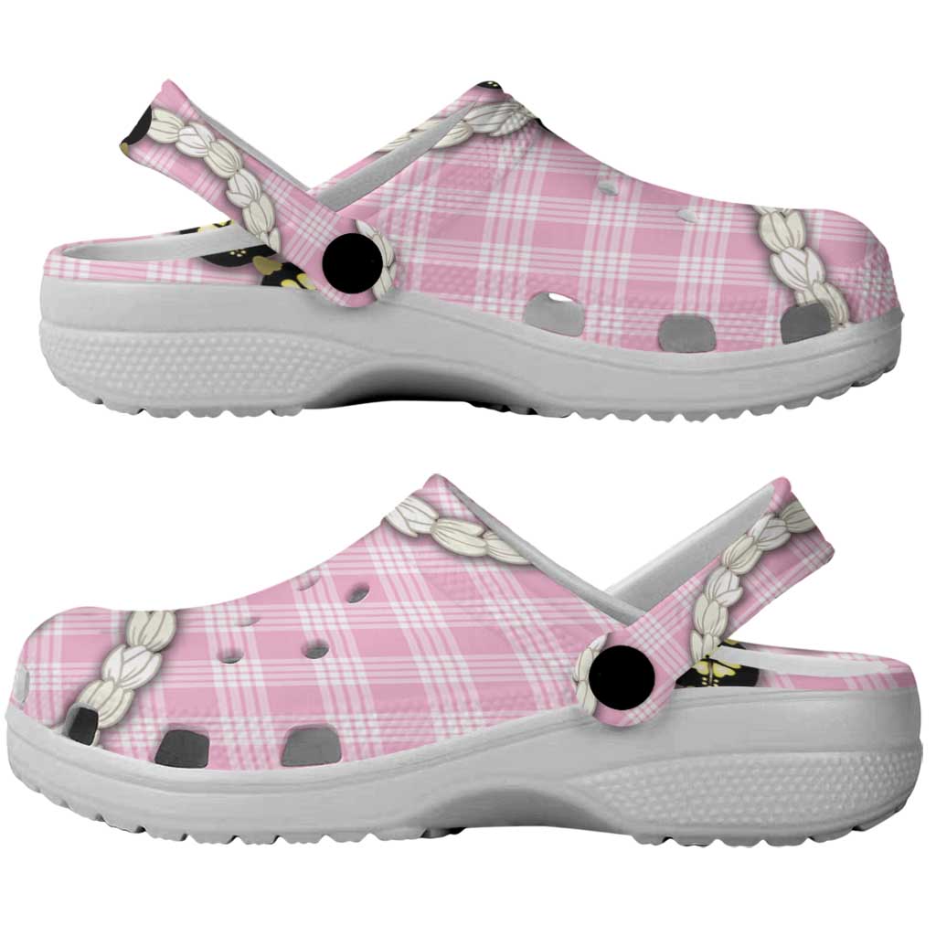 Pink Palaka Hawaii Clogs Shoes Kukui Nut Pikake Lei Hawaiian Tapa Pattern - Polynesian Pride