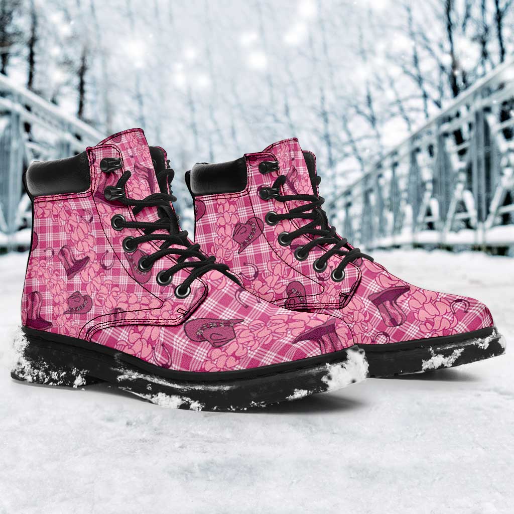 Pink Palaka Hawaii Cowboy All Season Boots Puakenikeni Lei Paniolo Papale Seamless Vibes - Polynesian Pride