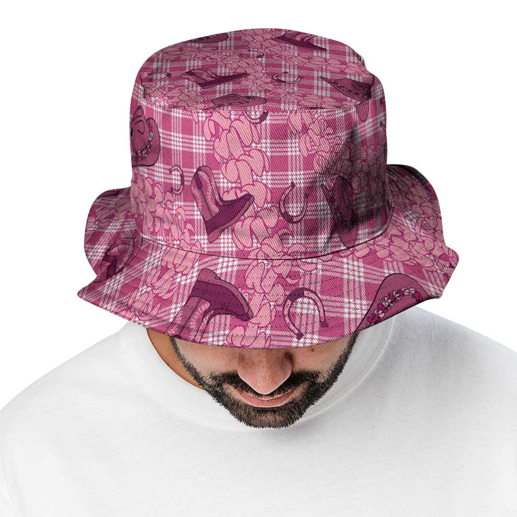 Pink Palaka Hawaii Cowboy Bucket Hat Puakenikeni Lei Paniolo Papale Seamless Vibes - Polynesian Pride