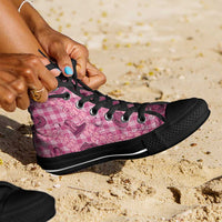 Pink Palaka Hawaii Cowboy High Top Shoes Puakenikeni Lei Paniolo Papale Seamless Vibes - Polynesian Pride