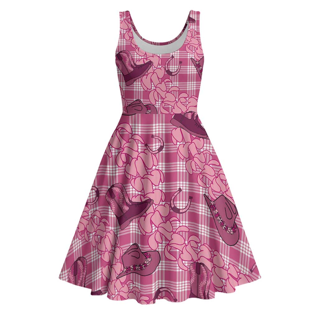 Pink Palaka Hawaii Cowboy Midi Dress Puakenikeni Lei Paniolo Papale Seamless Vibes - Polynesian Pride