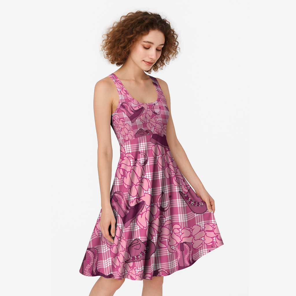 Pink Palaka Hawaii Cowboy Midi Dress Puakenikeni Lei Paniolo Papale Seamless Vibes - Polynesian Pride