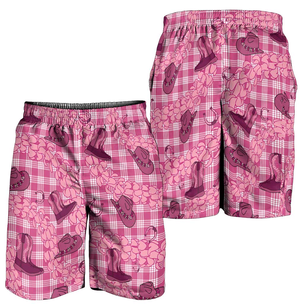 Pink Palaka Hawaii Cowboy Shorts for Men Puakenikeni Lei Paniolo Papale Seamless Vibes - Polynesian Pride