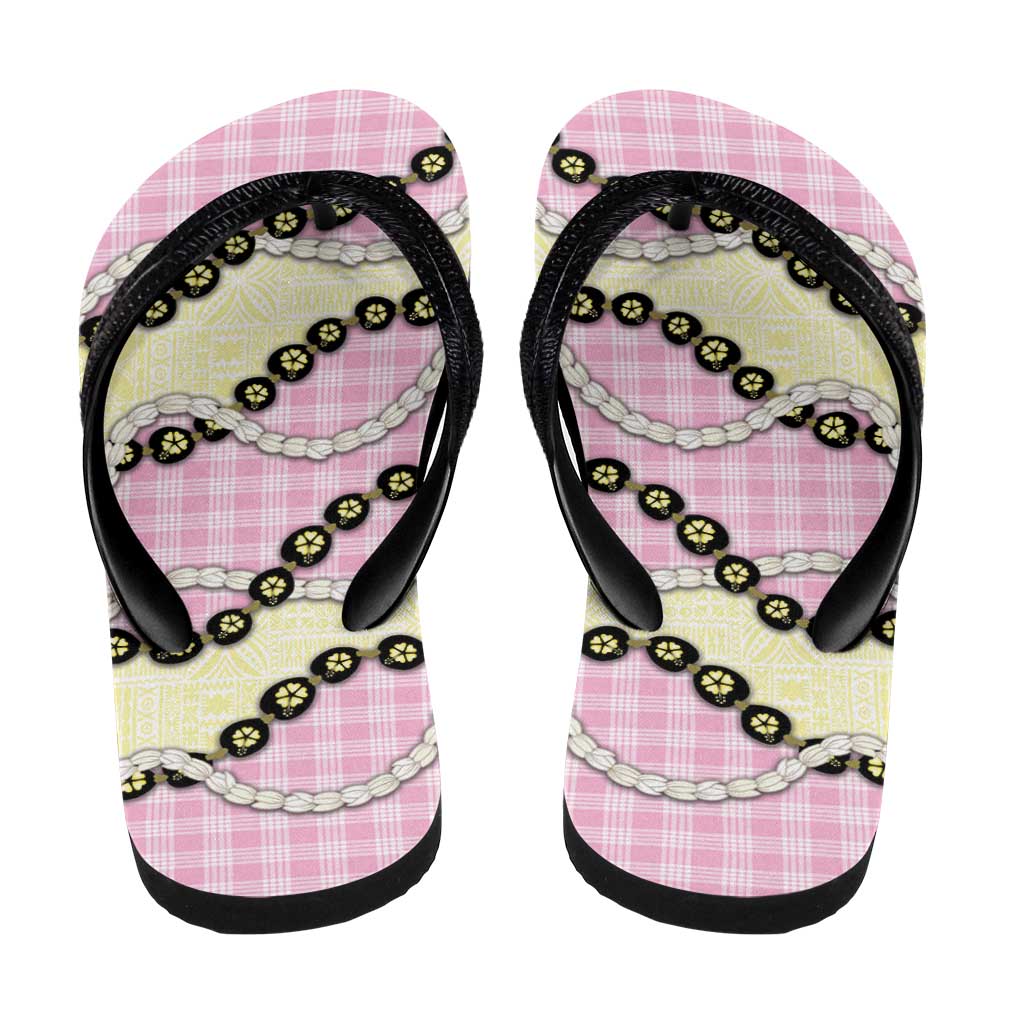 Pink Palaka Hawaii Flip Flops Kukui Nut Pikake Lei Hawaiian Tapa Pattern - Polynesian Pride