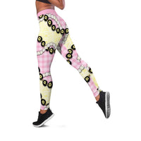 Pink Palaka Hawaii Leggings Kukui Nut Pikake Lei Hawaiian Tapa Pattern - Polynesian Pride