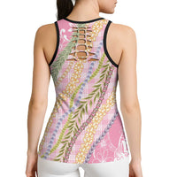 Pink Palaka Hawaii Leis Hollow Tank Top Hawaiian-plaid Elegant Tropical Vibes - Polynesian Pride
