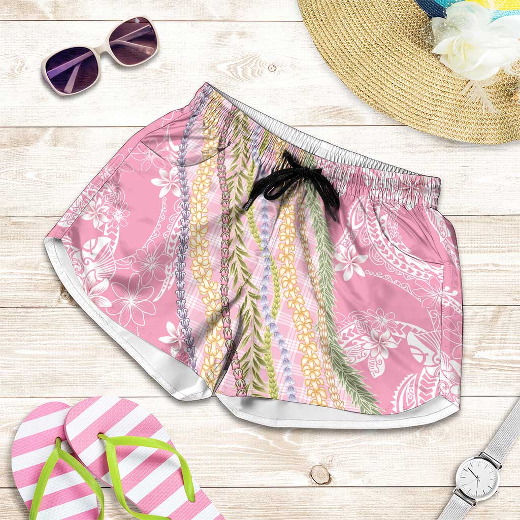 Pink Palaka Hawaii Leis Shorts for Women Hawaiian-plaid Elegant Tropical Vibes - Polynesian Pride
