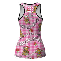 Pink Palaka Hawaii Mele Kalikimaka Hollow Tank Top Ohia Lehua Shell Leis Funny Gingerbread Santa - Polynesian Pride