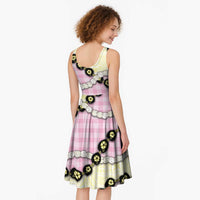 Pink Palaka Hawaii Midi Dress Kukui Nut Pikake Lei Hawaiian Tapa Pattern - Polynesian Pride