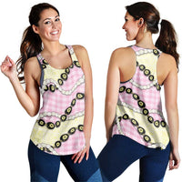 Pink Palaka Hawaii Women Racerback Tank Kukui Nut Pikake Lei Hawaiian Tapa Pattern - Polynesian Pride
