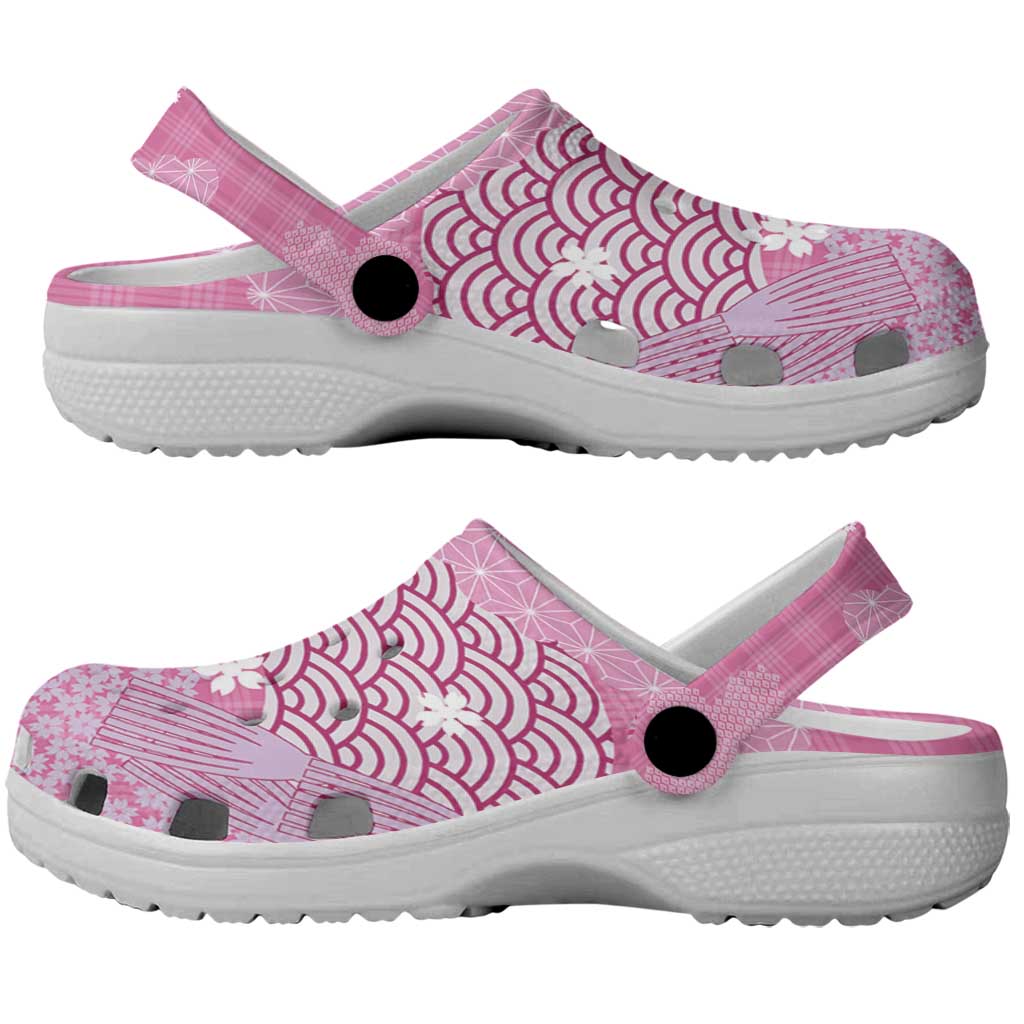 Pink Palaka Japanese Traditional Clogs Shoes Asanoha Seigaiha Sakura Motif - Polynesian Pride