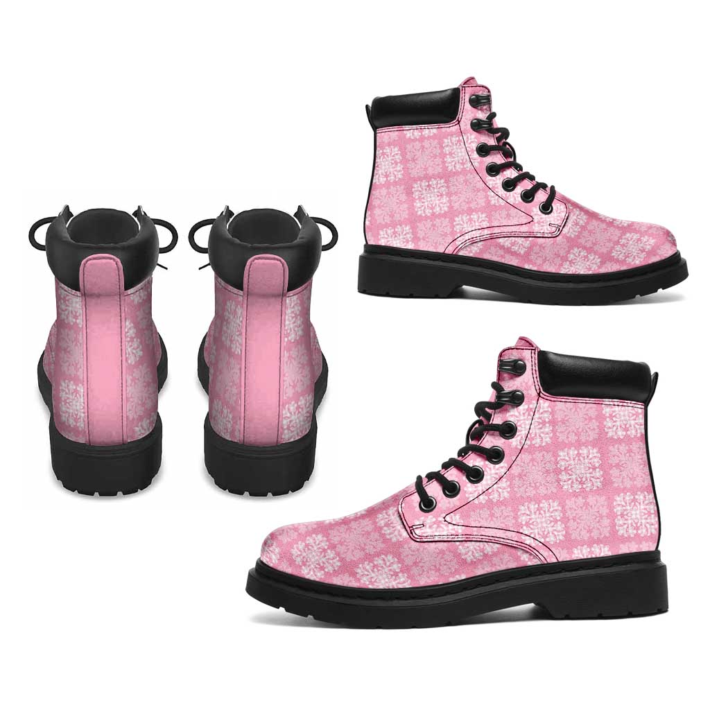 Pink Palaka Quilt Hawaii All Season Boots Traditional Hawaii-plaid Pattern - Polynesian Pride