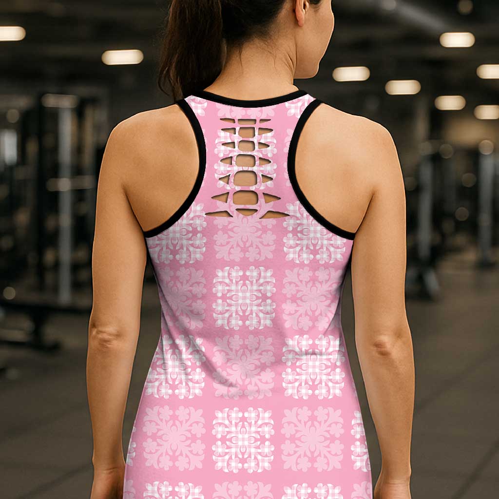 Pink Palaka Quilt Hawaii Hollow Tank Top Traditional Hawaii-plaid Pattern - Polynesian Pride