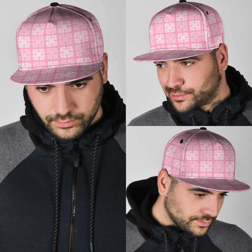 Pink Palaka Quilt Hawaii Snapback Cap Traditional Hawaii-plaid Pattern - Polynesian Pride