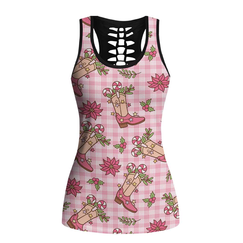 Pink Paniolo Palaka Hawaiian Cowgirl Christmas Hollow Tank Top LT9 Female Pink - Polynesian Pride