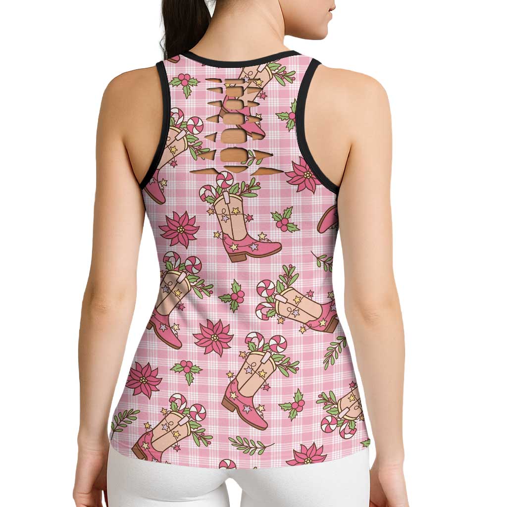 Pink Paniolo Palaka Hawaiian Cowgirl Christmas Hollow Tank Top LT9 - Polynesian Pride